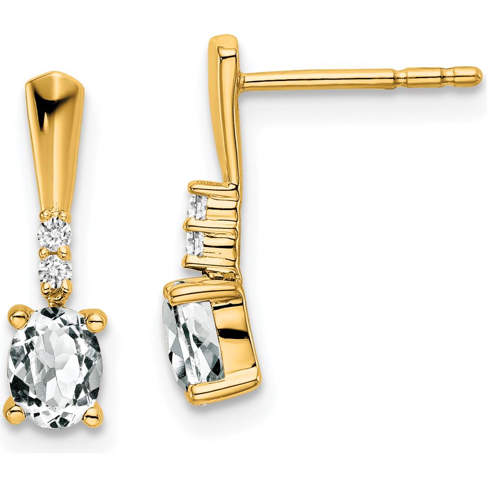 14K Yellow Gold Oval White Topaz and Diamond Dangle Earrings - 0.50 Carat Total Gem Weight by Oro Pregiato