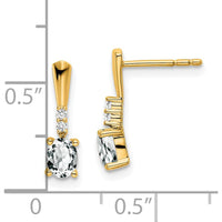 14K Yellow Gold Oval White Topaz and Diamond Dangle Earrings - 0.50 Carat Total Gem Weight by Oro Pregiato
