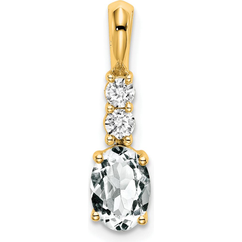 14K Yellow Gold Oval White Topaz and Diamond Pendant with Round Diamond Accents - 0.065 Carat Total Diamond Weight by Oro Pregiato