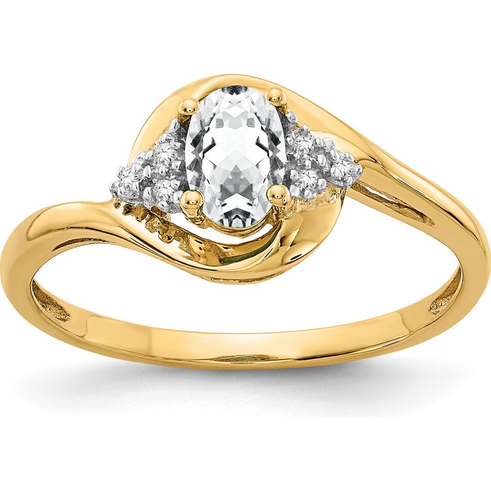 14K Yellow Gold Oval White Topaz and Diamond Ring - 0.55 Carat Topaz, 0.02 Carat Total Diamond Weight by Oro Pregiato