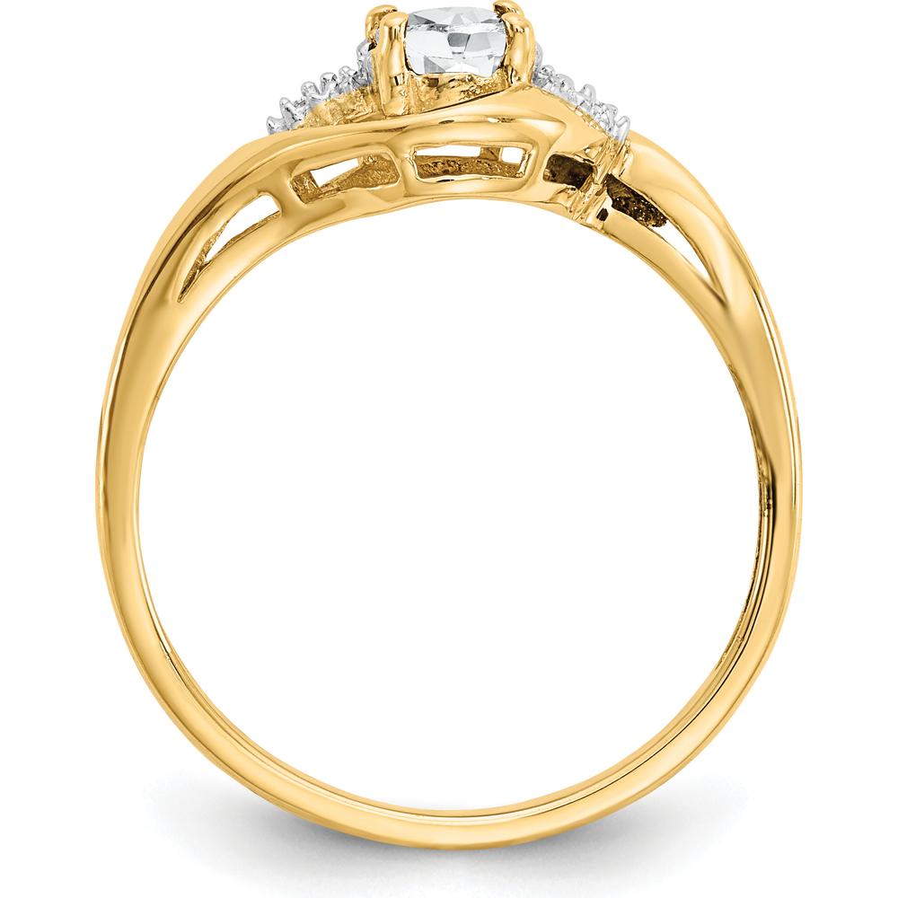 14K Yellow Gold Oval White Topaz and Diamond Ring - 0.55 Carat Topaz, 0.02 Carat Total Diamond Weight by Oro Pregiato