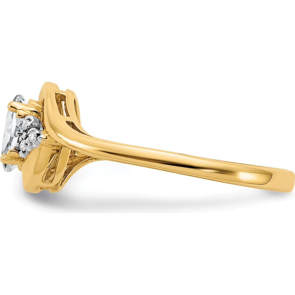 14K Yellow Gold Oval White Topaz and Diamond Ring - 0.55 Carat Topaz, 0.02 Carat Total Diamond Weight by Oro Pregiato