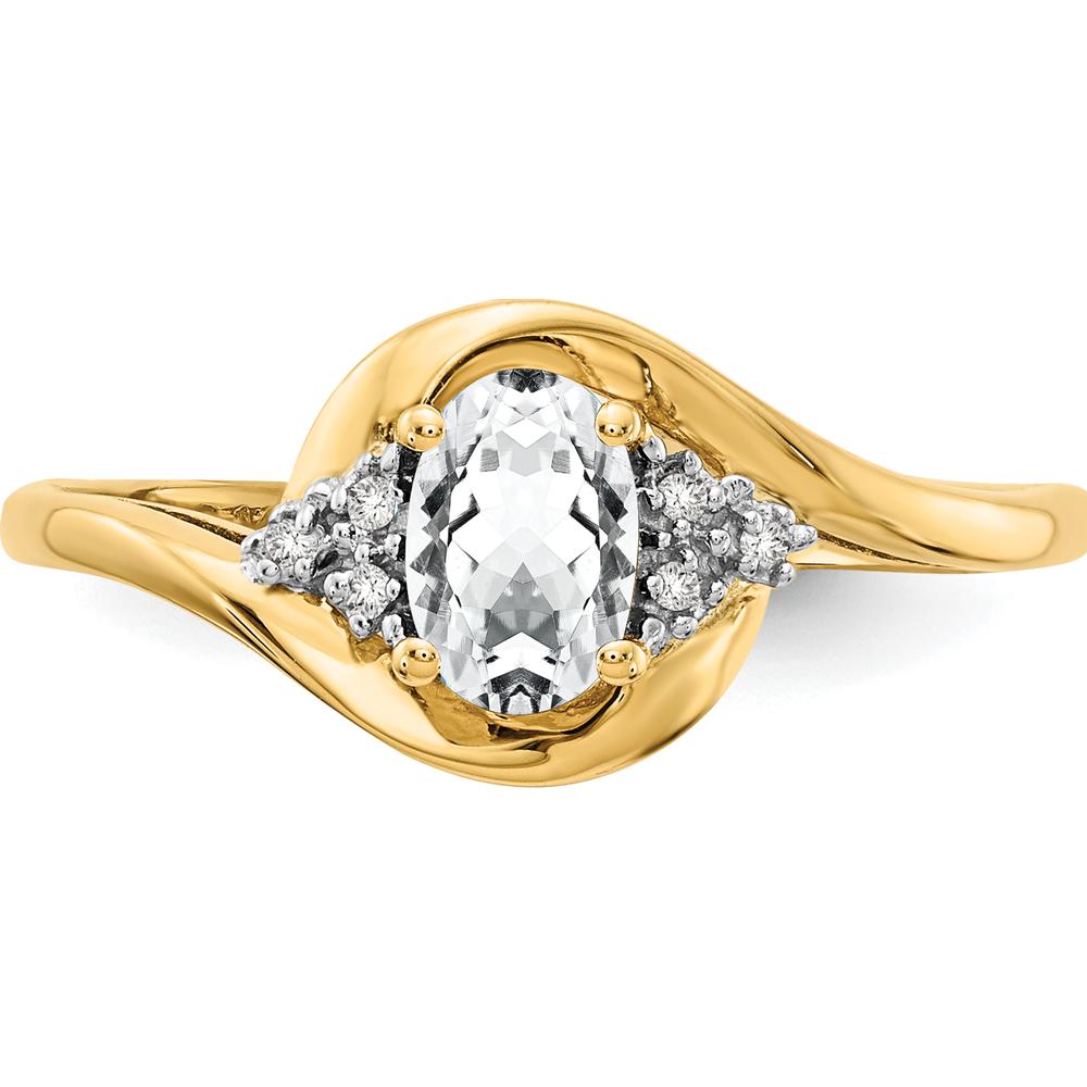 14K Yellow Gold Oval White Topaz and Diamond Ring - 0.55 Carat Topaz, 0.02 Carat Total Diamond Weight by Oro Pregiato