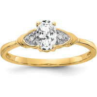 14K Yellow Gold Oval White Topaz and Round Diamond Ring - 0.55 Carat Topaz Weight, 0.01 Carat Diamond Total Weight by Oro Pregiato