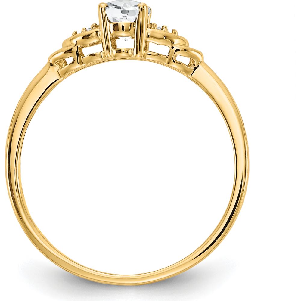 14K Yellow Gold Oval White Topaz and Round Diamond Ring - 0.55 Carat Topaz Weight, 0.01 Carat Diamond Total Weight by Oro Pregiato