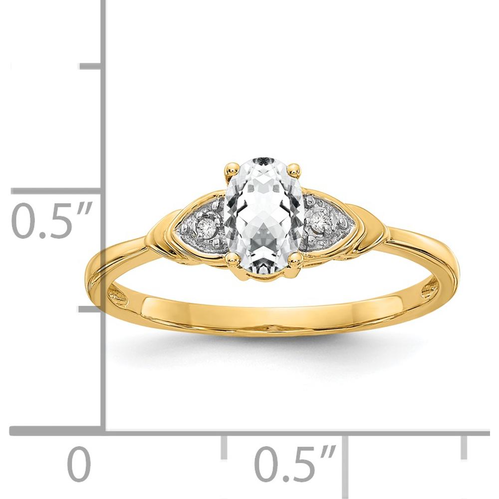 14K Yellow Gold Oval White Topaz and Round Diamond Ring - 0.55 Carat Topaz Weight, 0.01 Carat Diamond Total Weight by Oro Pregiato