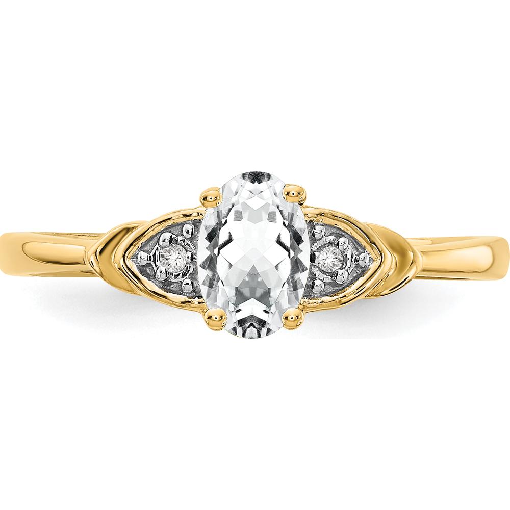 14K Yellow Gold Oval White Topaz and Round Diamond Ring - 0.55 Carat Topaz Weight, 0.01 Carat Diamond Total Weight by Oro Pregiato