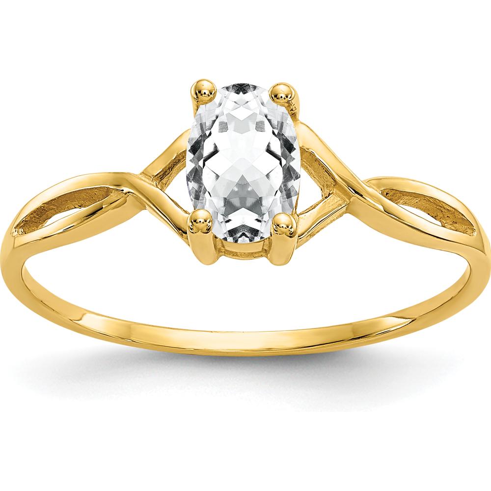 14K Yellow Gold Oval White Topaz Birthstone Ring - 0.55 Carat Total Weight by Oro Pregiato