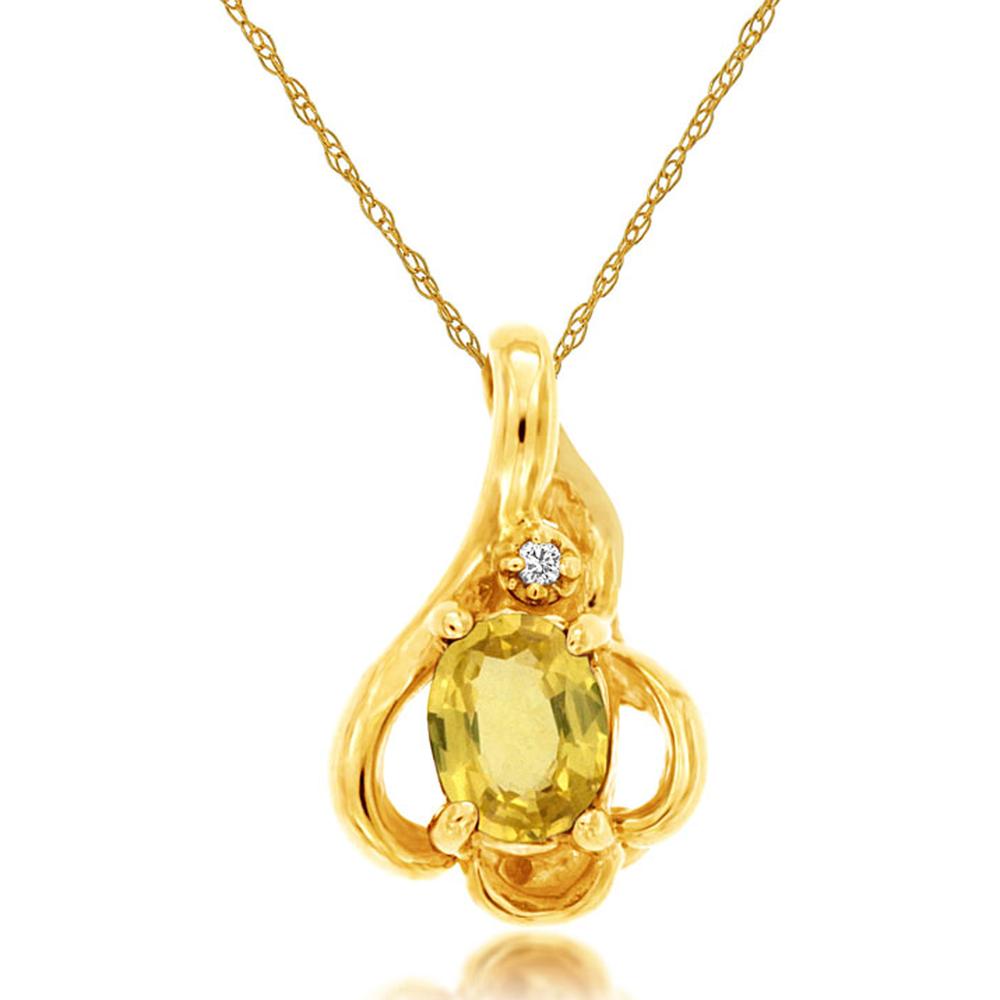 14K Yellow Gold Oval Yellow Sapphire Pendant with Round Diamond Accent - 0.45 Carat Yellow Sapphire and 0.05 Carat Diamond Weight - Royal Jewelry