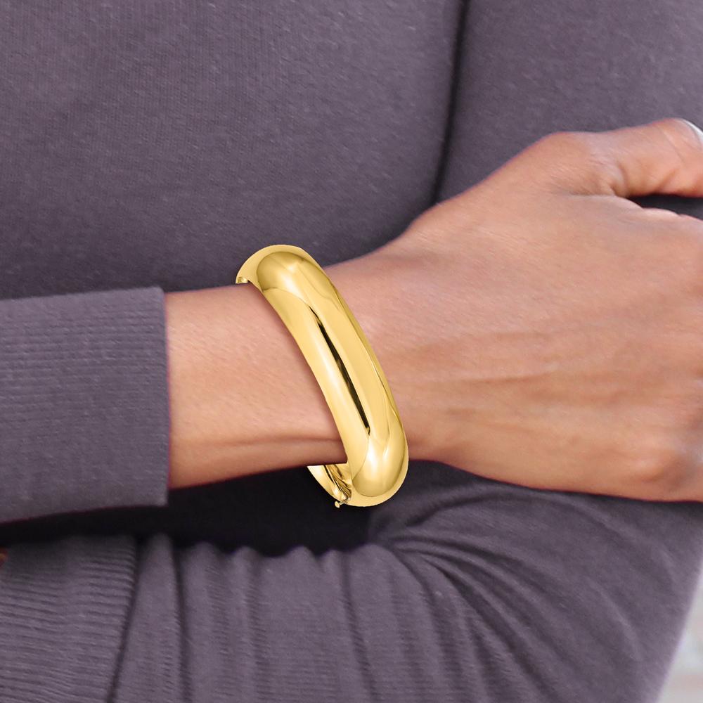 14K Yellow Gold Oversized High Polished Hinged Oval Bangle Bracelet - 17mm Width by Oro Pregiato
