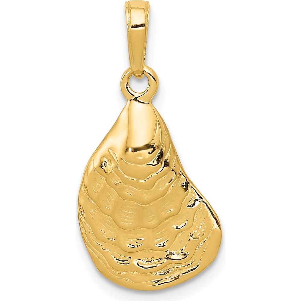 14K Yellow Gold Oyster Shell Pendant with Textured Finish - 24mm Length by Oro Pregiato