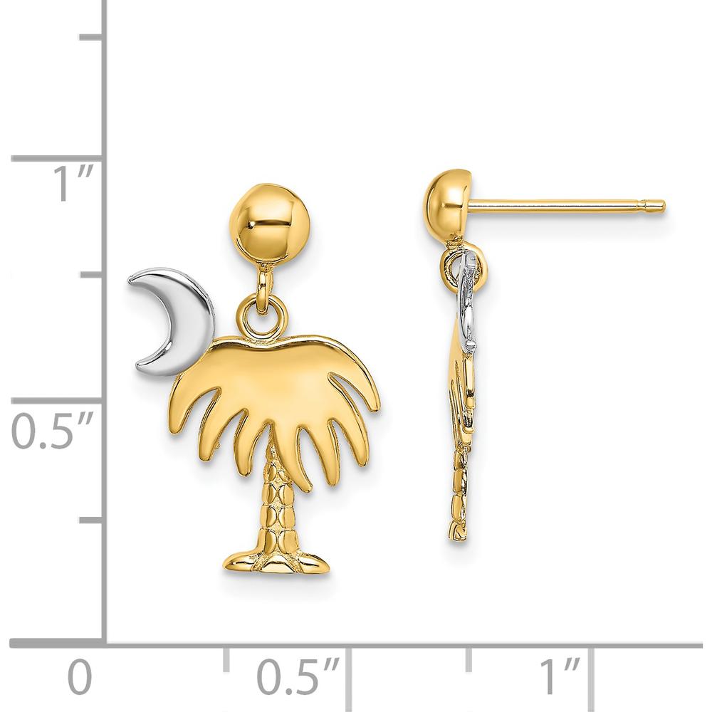 14K Yellow Gold Palm Tree and Crescent Moon Drop Earrings - Polished Finish by 0
