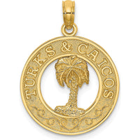 14K Yellow Gold Palm Tree Circle Pendant Charm by Oro Pregiato