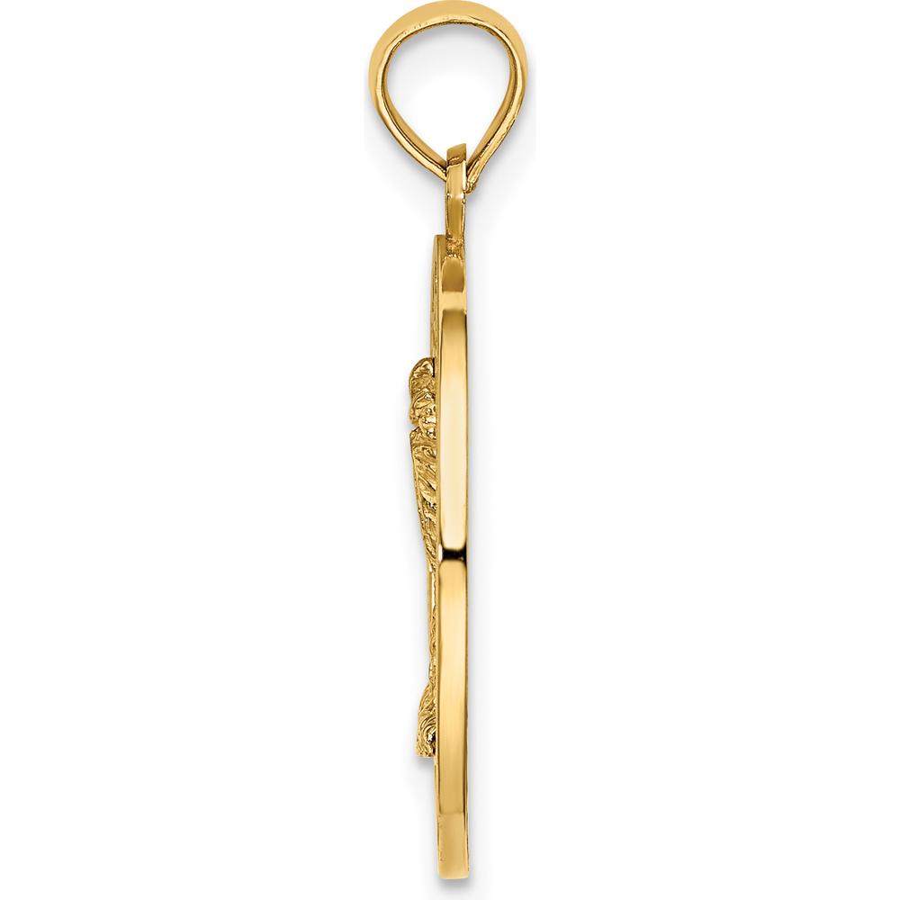 14K Yellow Gold Palm Tree Circle Pendant Charm by Oro Pregiato