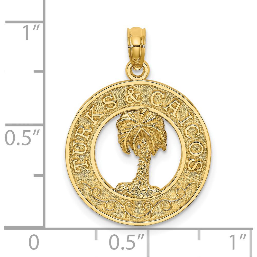 14K Yellow Gold Palm Tree Circle Pendant Charm by Oro Pregiato