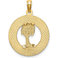 14K Yellow Gold Palm Tree Circle Pendant Charm by Oro Pregiato