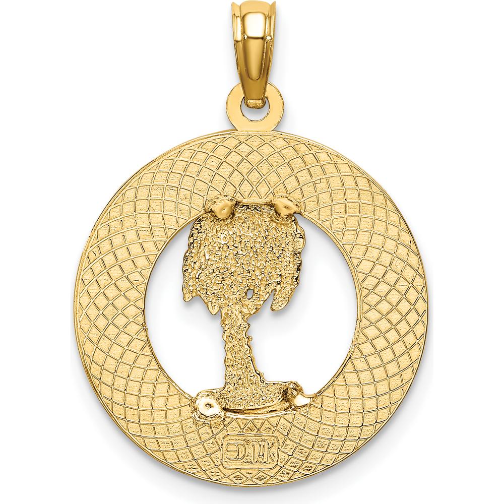 14K Yellow Gold Palm Tree Circle Pendant Charm by Oro Pregiato