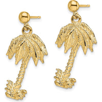 14K Yellow Gold Palm Tree Dangle Earrings - 29.3mm Length by 0