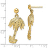 14K Yellow Gold Palm Tree Dangle Earrings - 29.3mm Length by 0