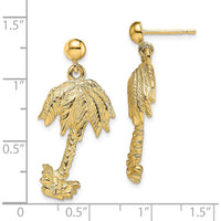 14K Yellow Gold Palm Tree Dangle Earrings - 29.3mm Length by 0