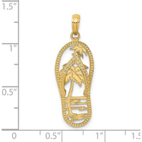 14K Yellow Gold Palm Tree Flip Flop Charm Pendant - Tropical Beach Design by Oro Pregiato