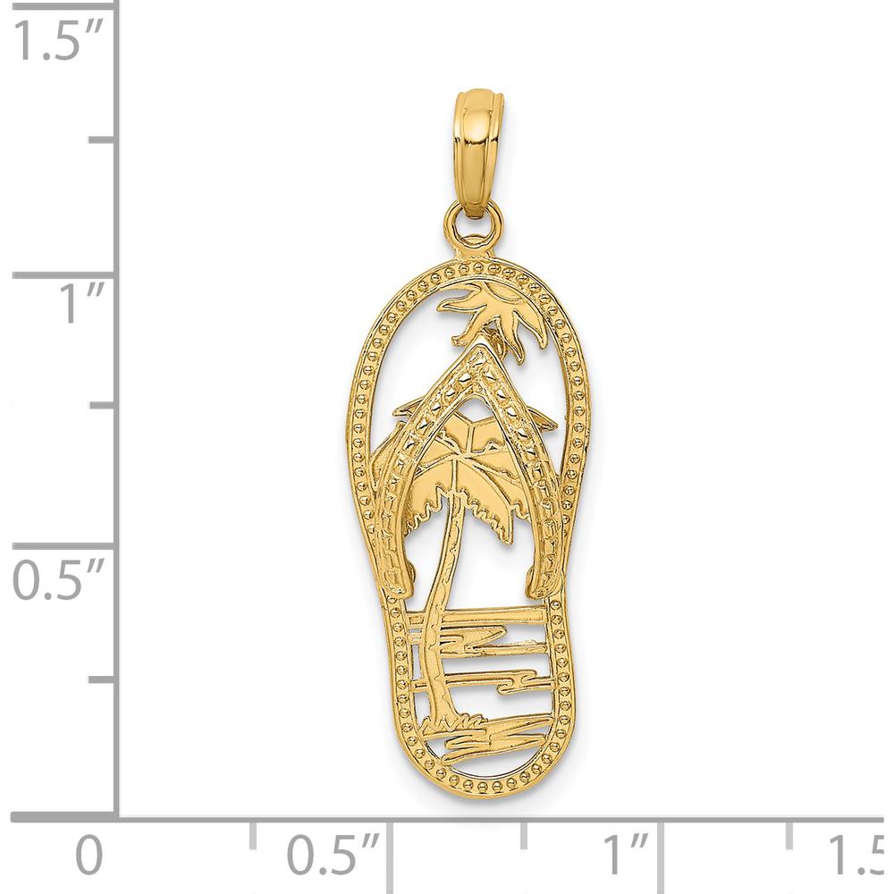 14K Yellow Gold Palm Tree Flip Flop Charm Pendant - Tropical Beach Design by Oro Pregiato