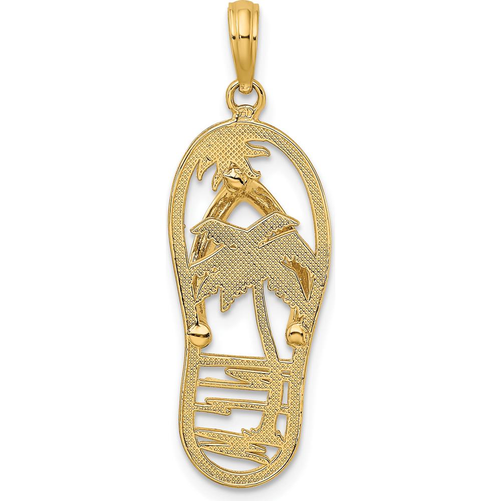 14K Yellow Gold Palm Tree Flip Flop Charm Pendant - Tropical Beach Design by Oro Pregiato