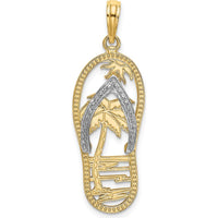 14K Yellow Gold Palm Tree Flip-Flop Charm with Rhodium Accents by Oro Pregiato