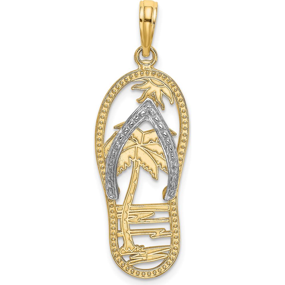 14K Yellow Gold Palm Tree Flip-Flop Charm with Rhodium Accents by Oro Pregiato