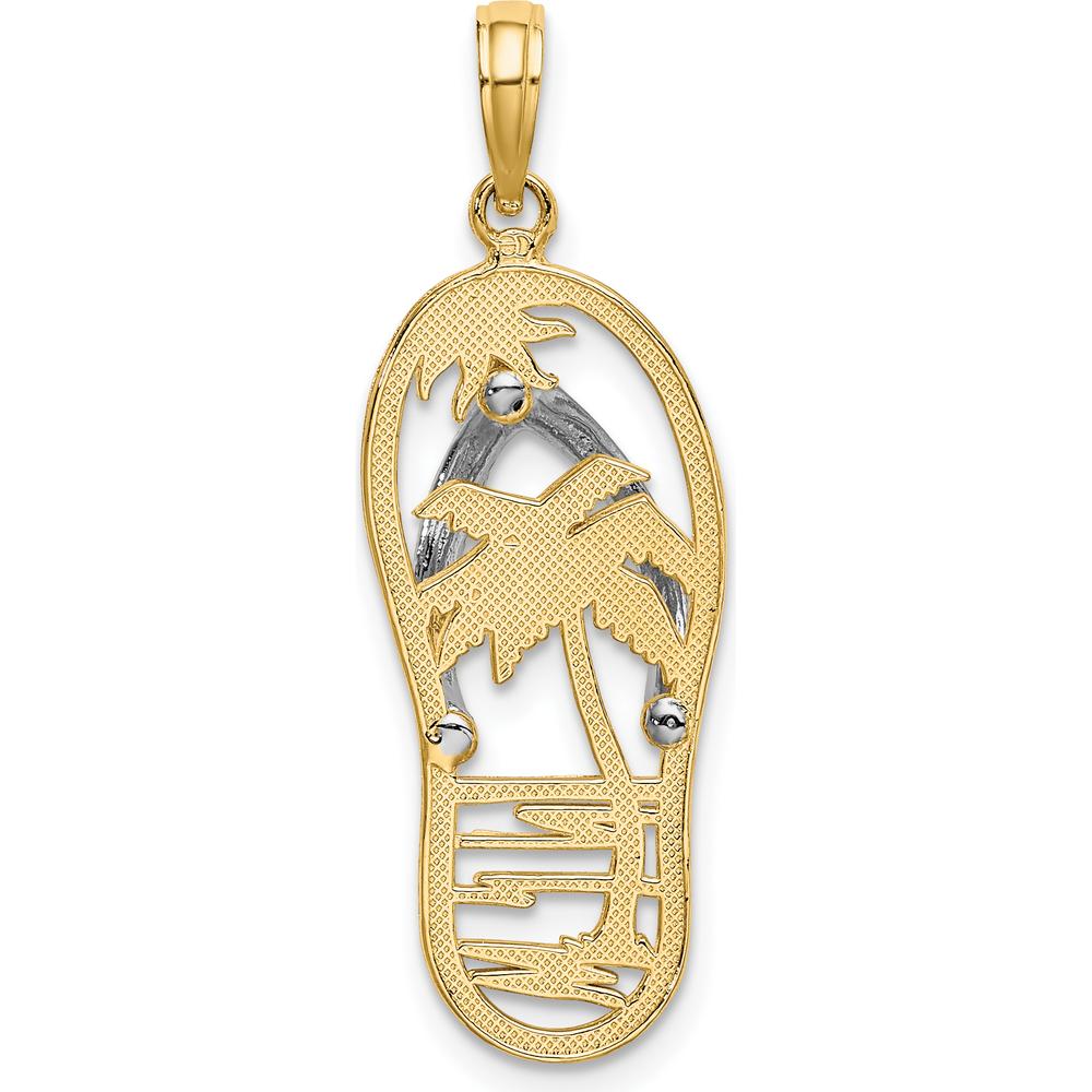 14K Yellow Gold Palm Tree Flip-Flop Charm with Rhodium Accents by Oro Pregiato
