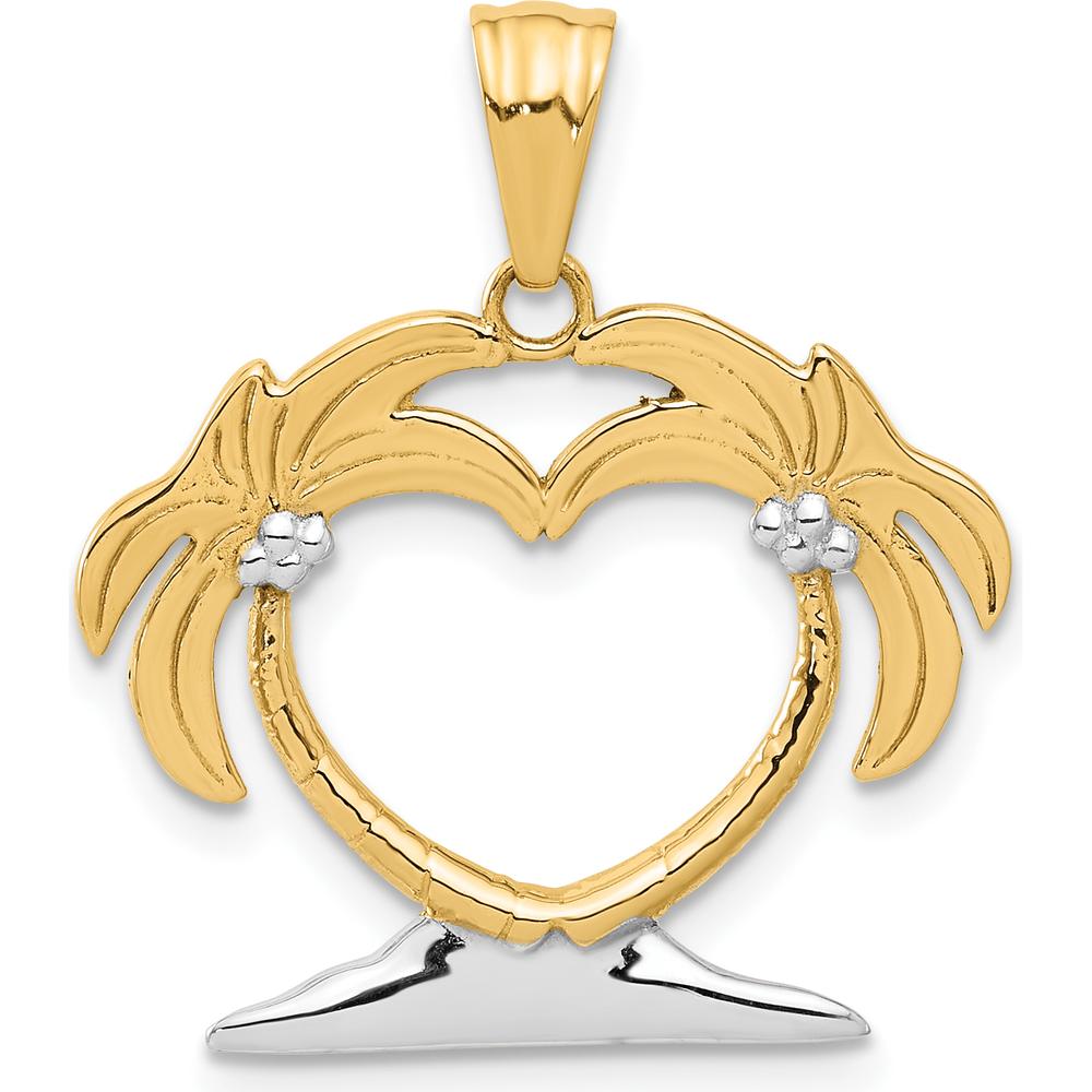 14K Yellow Gold Palm Tree Heart Pendant with Rhodium Accents - Tropical Nature-Inspired Charm by Oro Pregiato