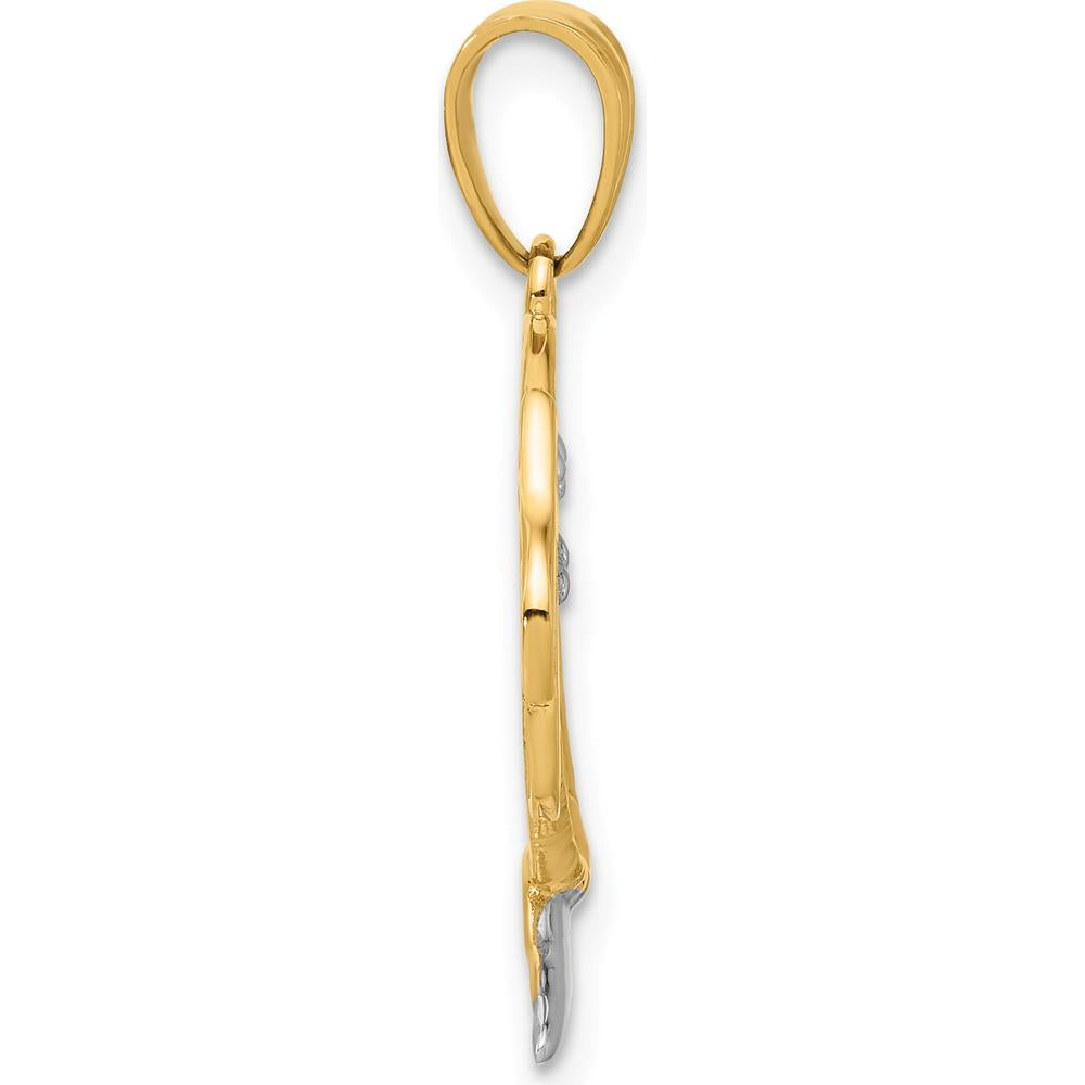 14K Yellow Gold Palm Tree Heart Pendant with Rhodium Accents - Tropical Nature-Inspired Charm by Oro Pregiato