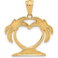 14K Yellow Gold Palm Tree Heart Pendant with Rhodium Accents - Tropical Nature-Inspired Charm by Oro Pregiato