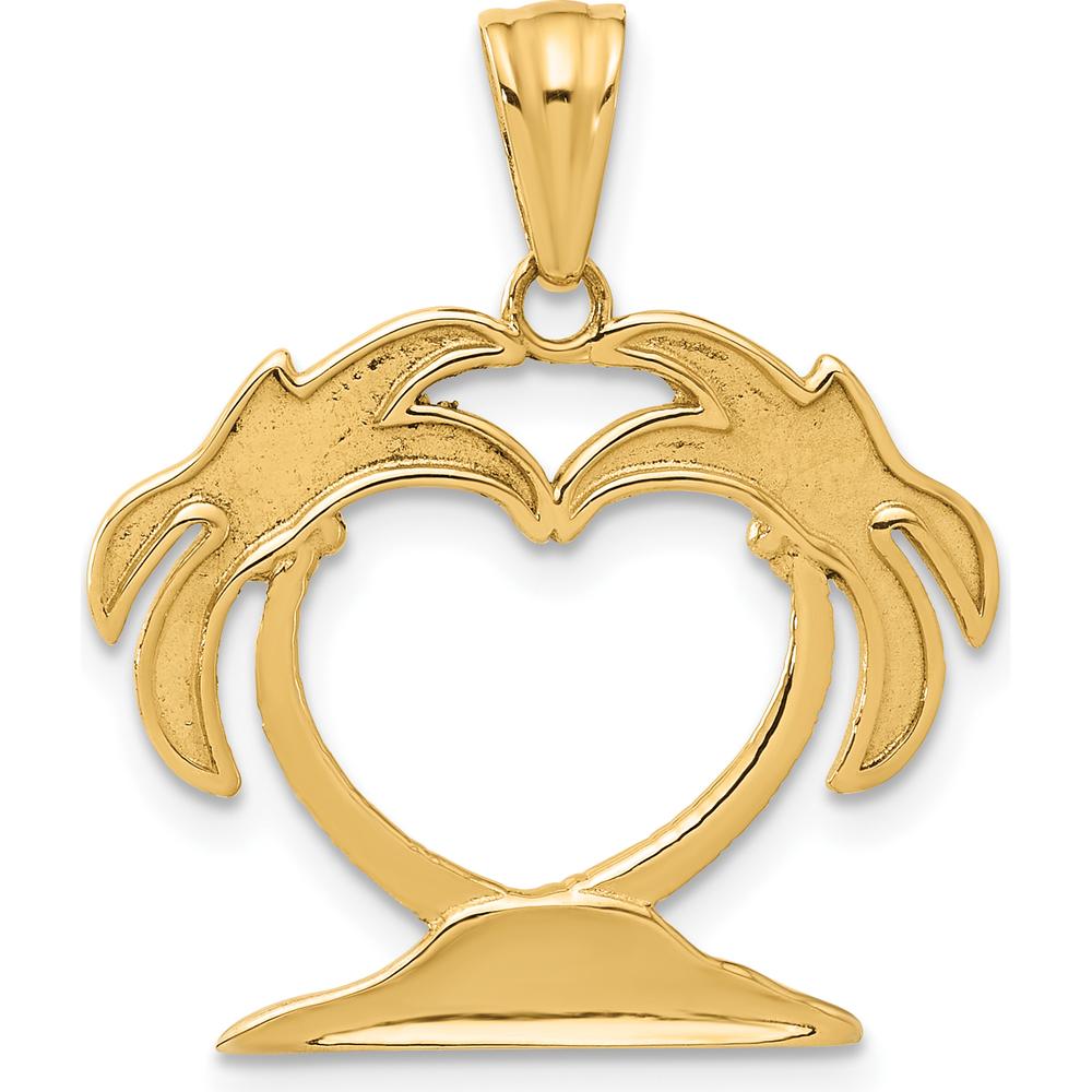 14K Yellow Gold Palm Tree Heart Pendant with Rhodium Accents - Tropical Nature-Inspired Charm by Oro Pregiato