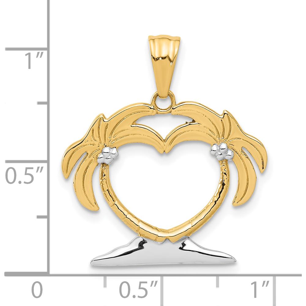 14K Yellow Gold Palm Tree Heart Pendant with Rhodium Accents - Tropical Nature-Inspired Charm by Oro Pregiato
