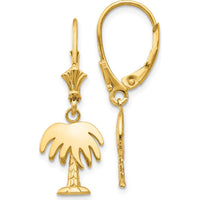 14K Yellow Gold Palm Tree Leverback Drop Earrings - Polished Finish by Oro Pregiato