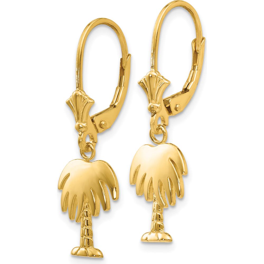 14K Yellow Gold Palm Tree Leverback Drop Earrings - Polished Finish by Oro Pregiato