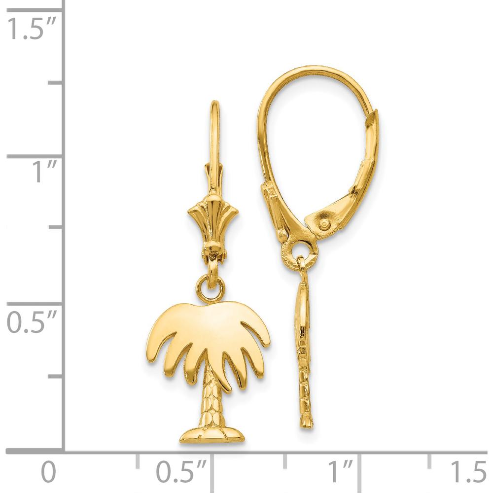 14K Yellow Gold Palm Tree Leverback Drop Earrings - Polished Finish by Oro Pregiato