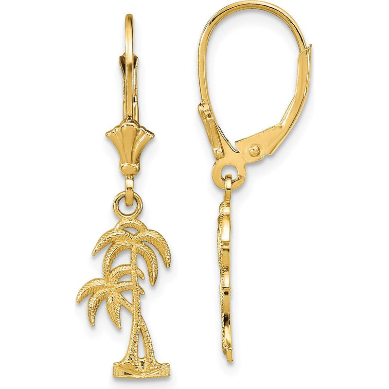 14K Yellow Gold Palm Tree Leverback Drop Earrings by 0