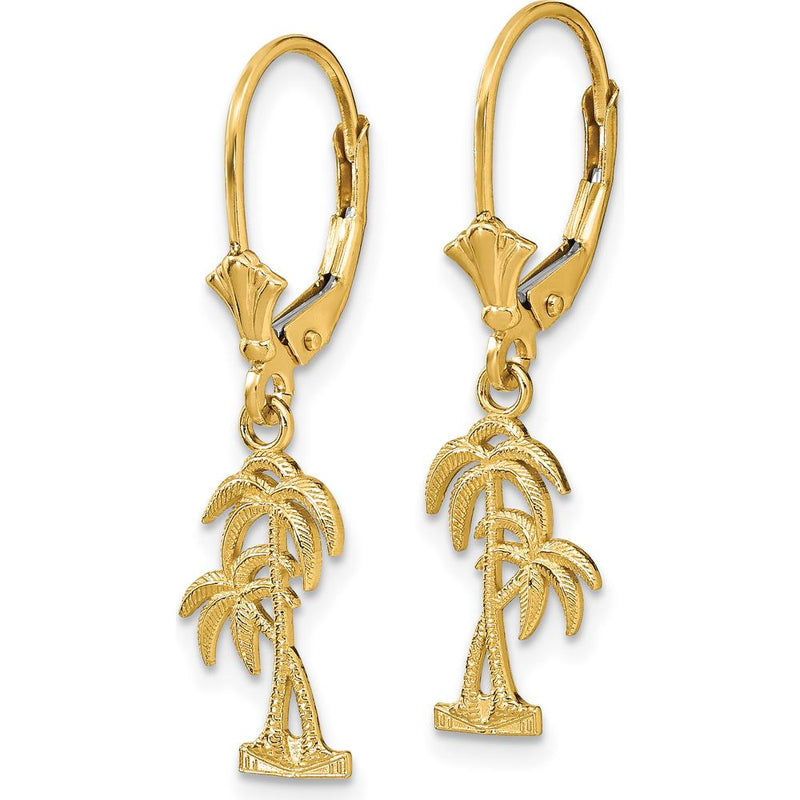 14K Yellow Gold Palm Tree Leverback Drop Earrings by 0