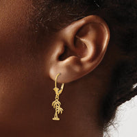 14K Yellow Gold Palm Tree Leverback Drop Earrings by 0