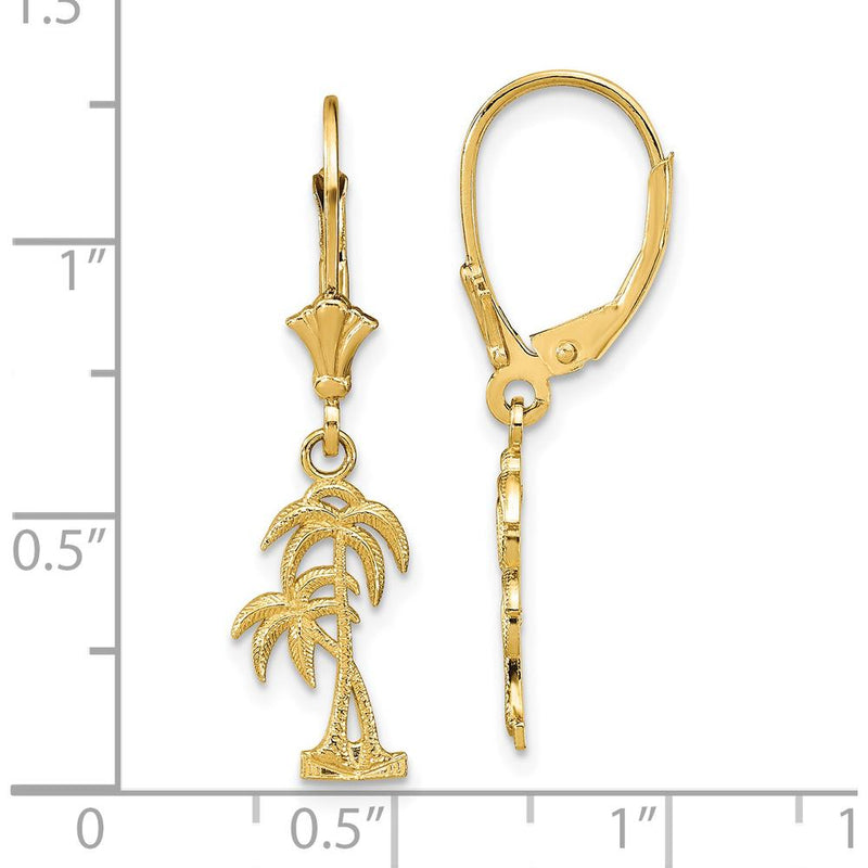 14K Yellow Gold Palm Tree Leverback Drop Earrings by 0