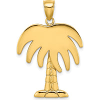 14K Yellow Gold Palm Tree Pendant Charm - 27.5mm Polished Tropical Motif by Oro Pregiato