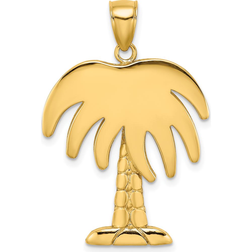 14K Yellow Gold Palm Tree Pendant Charm - 27.5mm Polished Tropical Motif by Oro Pregiato