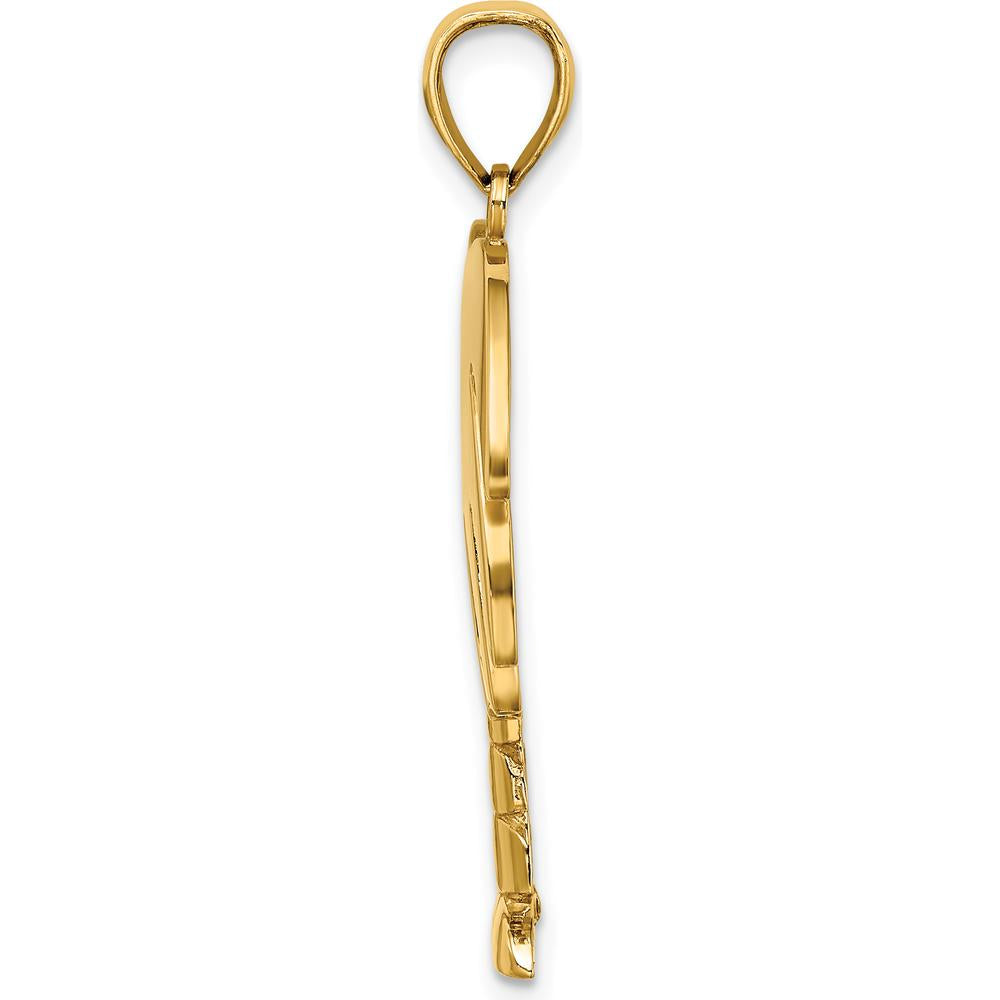 14K Yellow Gold Palm Tree Pendant Charm - 27.5mm Polished Tropical Motif by Oro Pregiato