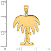 14K Yellow Gold Palm Tree Pendant Charm - 27.5mm Polished Tropical Motif by Oro Pregiato
