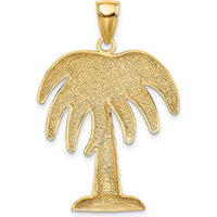 14K Yellow Gold Palm Tree Pendant Charm - 27.5mm Polished Tropical Motif by Oro Pregiato