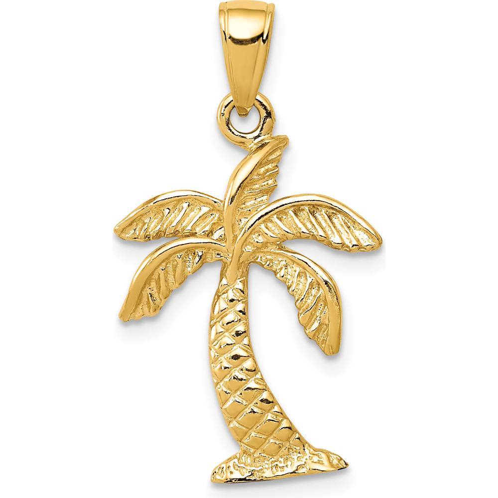 14K Yellow Gold Palm Tree Pendant - Solid Casted Design, 28mm Length, Tropical Vacation Charm by Oro Pregiato