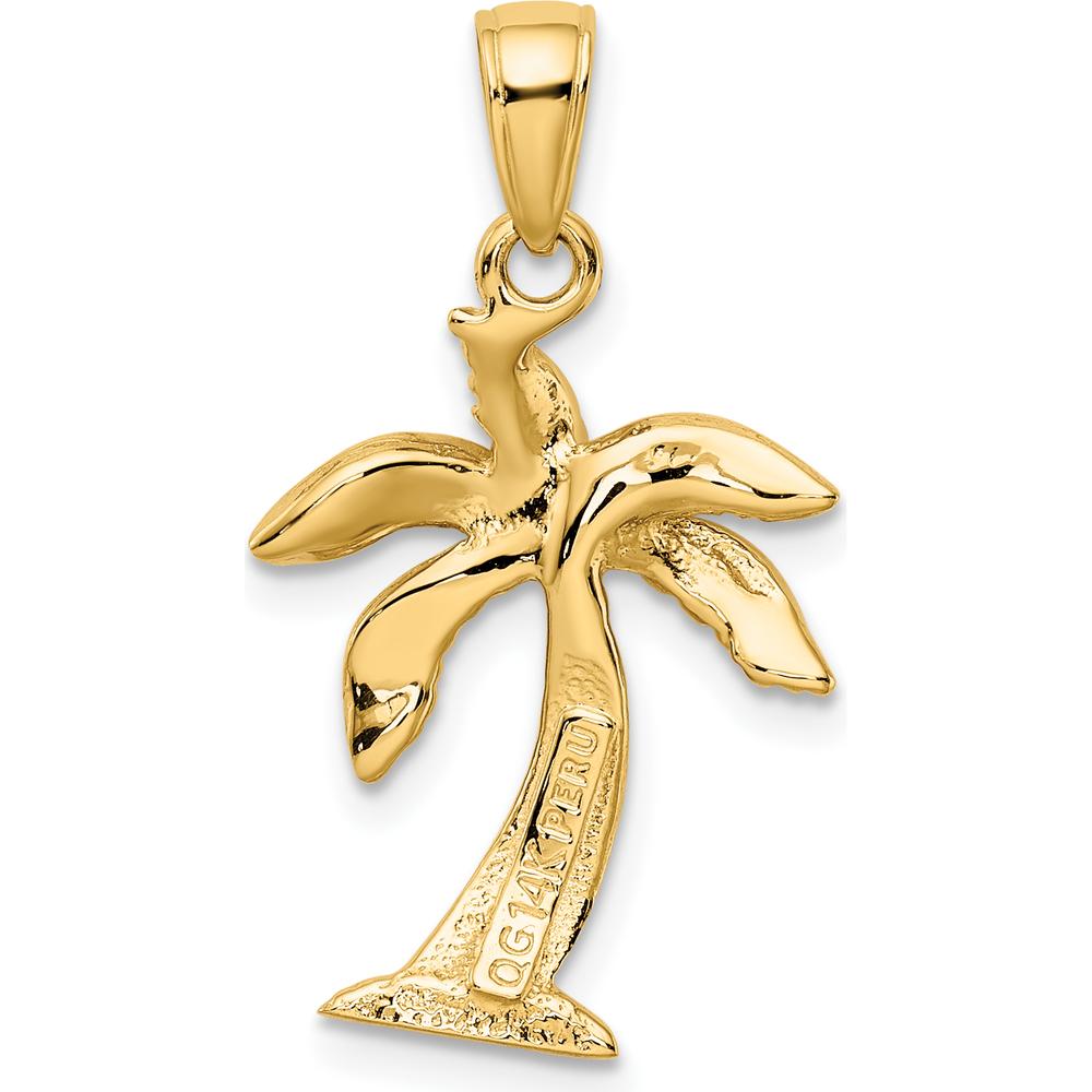 14K Yellow Gold Palm Tree Pendant - Solid Casted Design, 28mm Length, Tropical Vacation Charm by Oro Pregiato