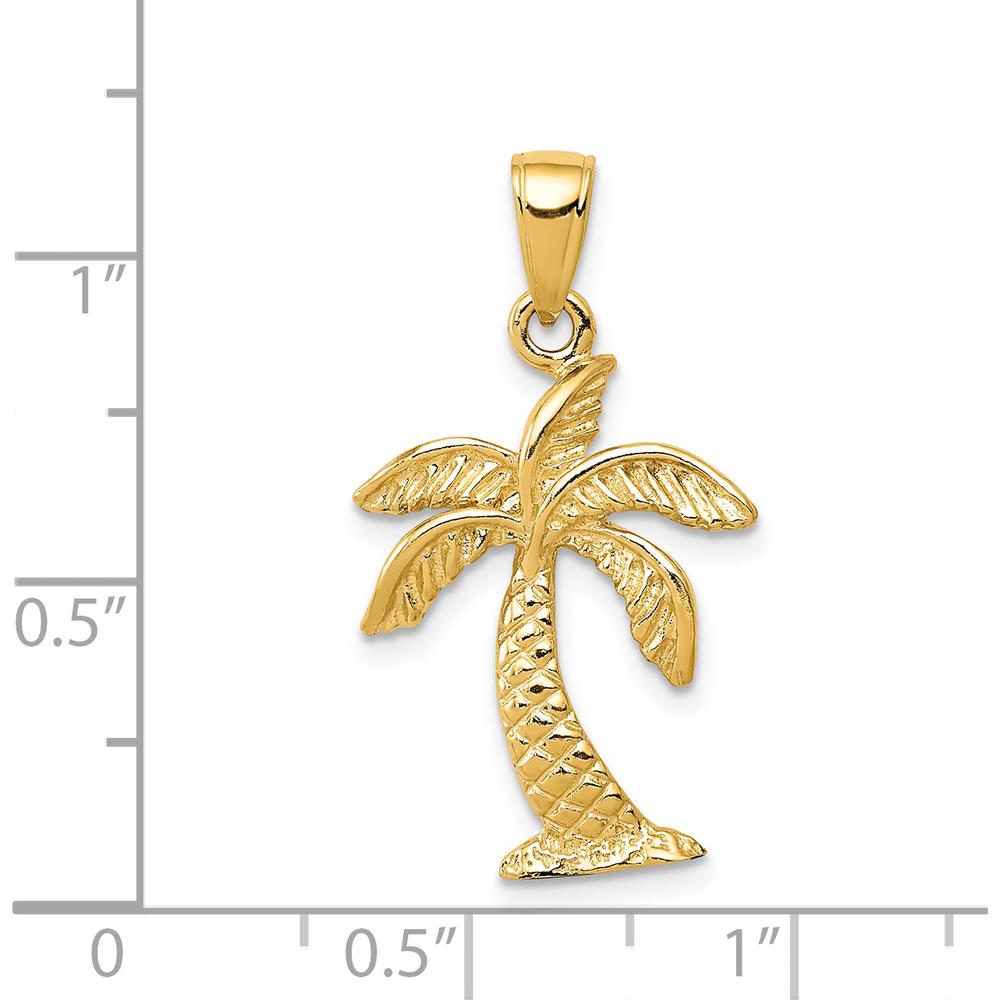 14K Yellow Gold Palm Tree Pendant - Solid Casted Design, 28mm Length, Tropical Vacation Charm by Oro Pregiato